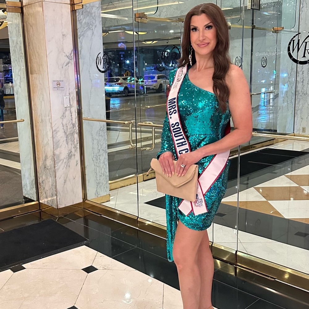 Unknown brand purchased from a boutique. Green sequin one shoulder mini dress.